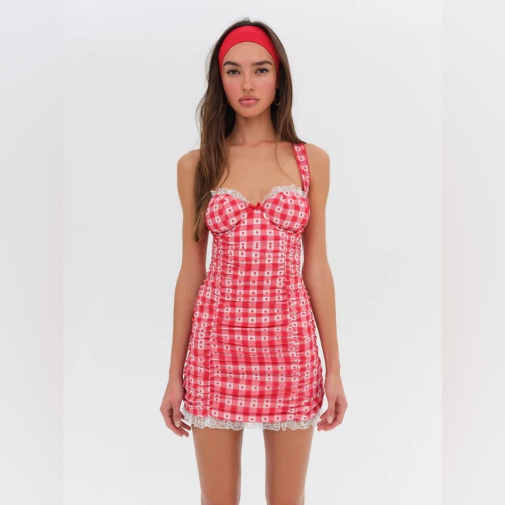 For Love And Lemons Margot red check mini dress size small ❤️